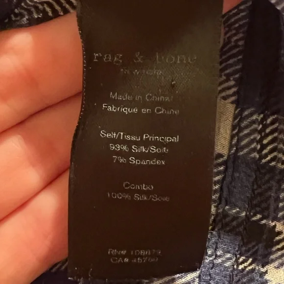Rag & Bone Byron Button-Front Silk Sheer Chiffon Plaid Blue Black XXS Like New - Picture 11 of 11